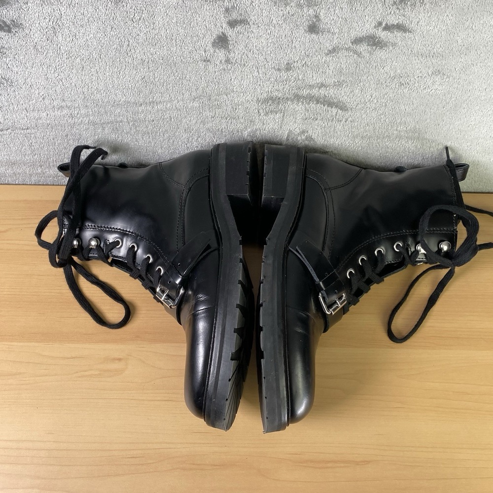 All Saints Boots Womens 39 US 9 Black Donita Leather Combat Buckle Cap Toe Lug - Picture 13 of 16